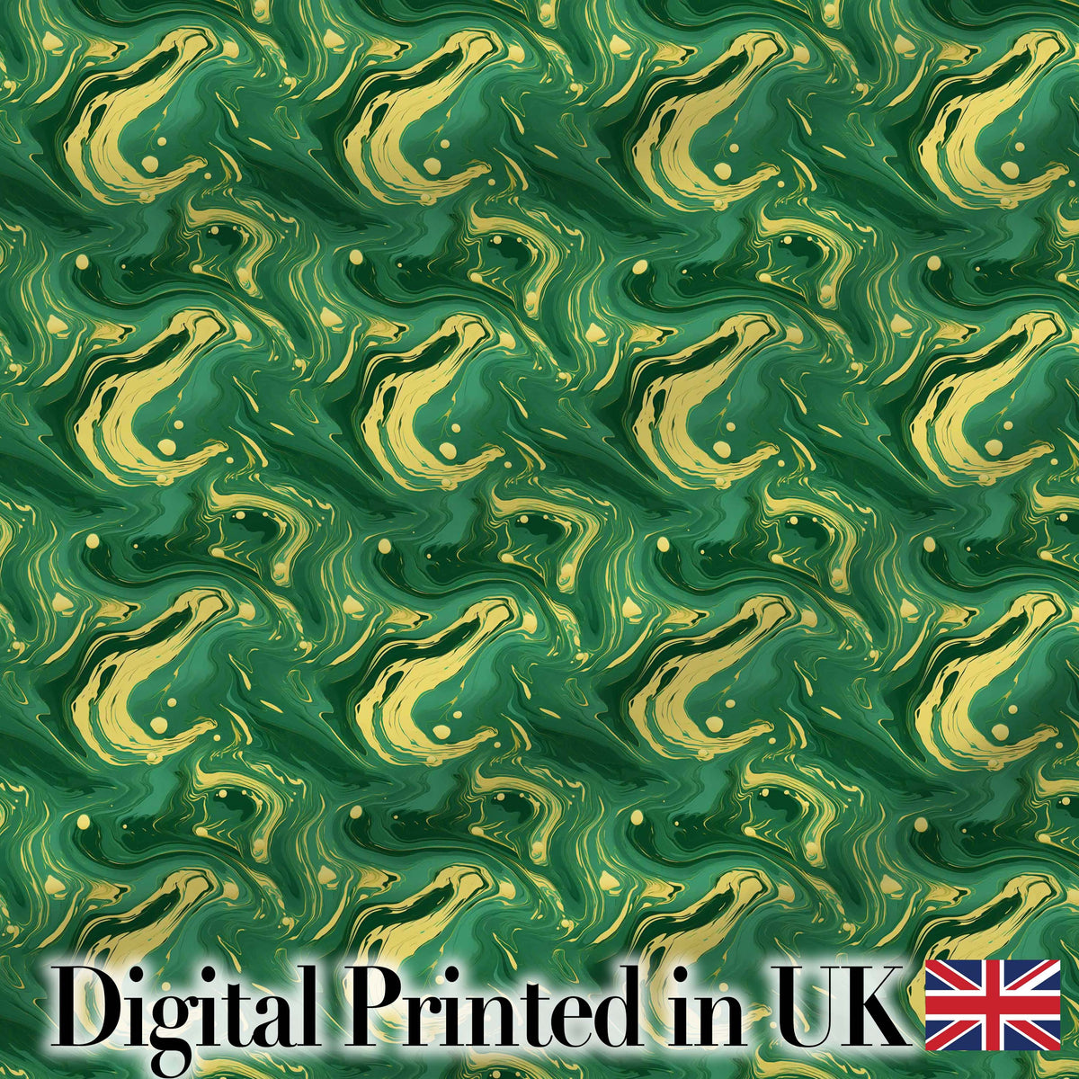 Green Yellow Fluid Marble Abstract Swirl Seamless Pattern Digital Print Fabric by the Metre UK Sewing Quilting Textile