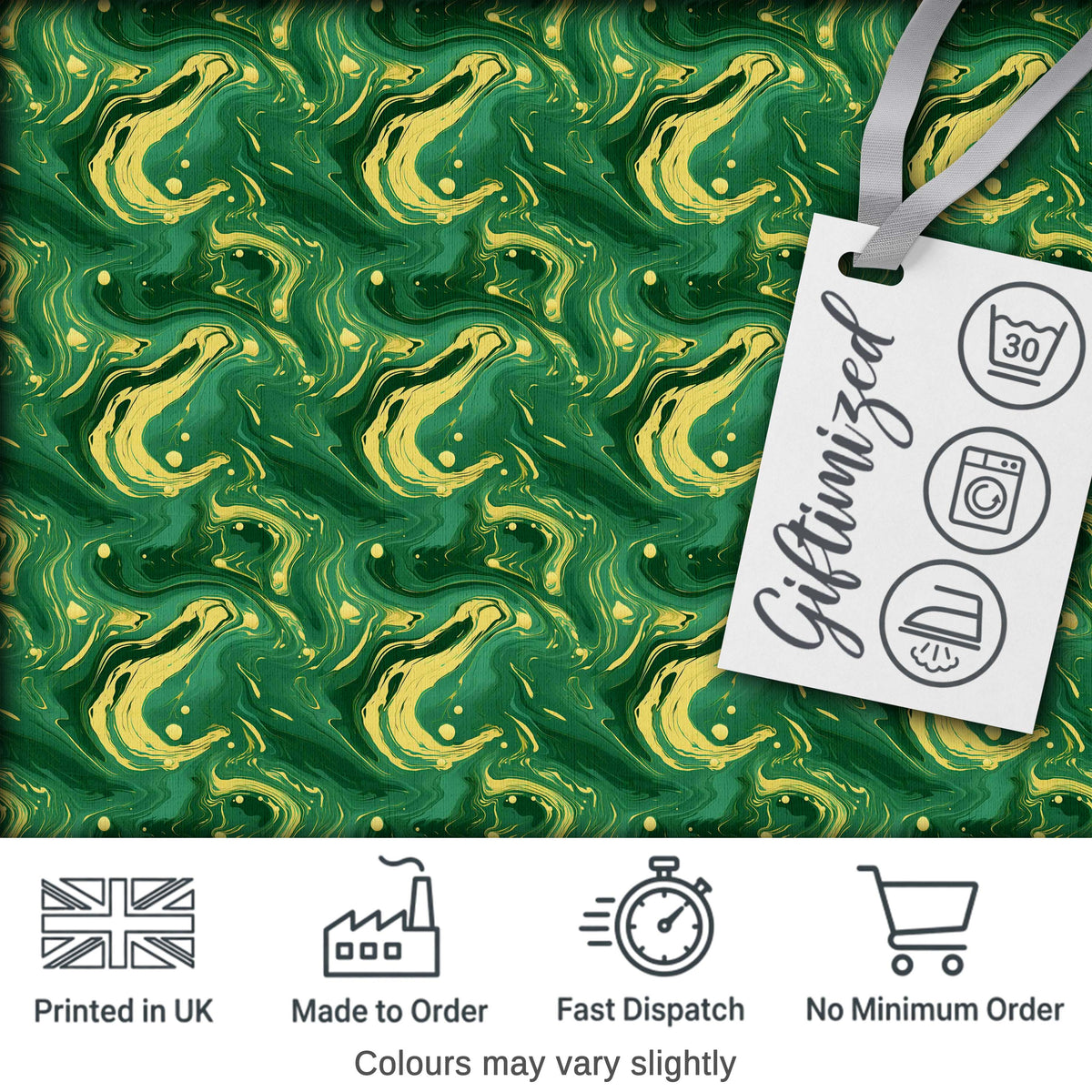 Green Yellow Fluid Marble Abstract Swirl Seamless Pattern Digital Print Fabric by the Metre UK Sewing Quilting Textile