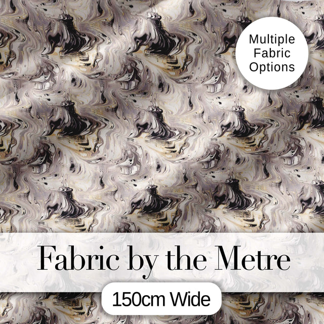 Neutral Beige Black Fluid Marble Abstract Swirl Seamless Pattern Digital Print Fabric by the Metre UK Sewing Quilting Textile