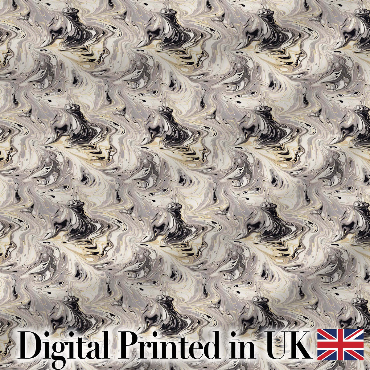 Neutral Beige Black Fluid Marble Abstract Swirl Seamless Pattern Digital Print Fabric by the Metre UK Sewing Quilting Textile