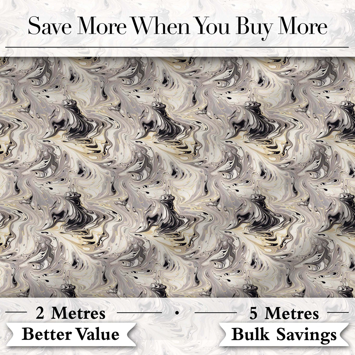 Neutral Beige Black Fluid Marble Abstract Swirl Seamless Pattern Digital Print Fabric by the Metre UK Sewing Quilting Textile