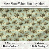 Tropical Palm Trees Ocean Sky Vintage Seamless Pattern Digital Print Fabric by the Metre UK Sewing Quilting Textile