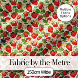 Fresh Red Strawberries White Blossom Seamless Pattern Digital Print Fabric by the Metre UK Sewing Quilting Textile