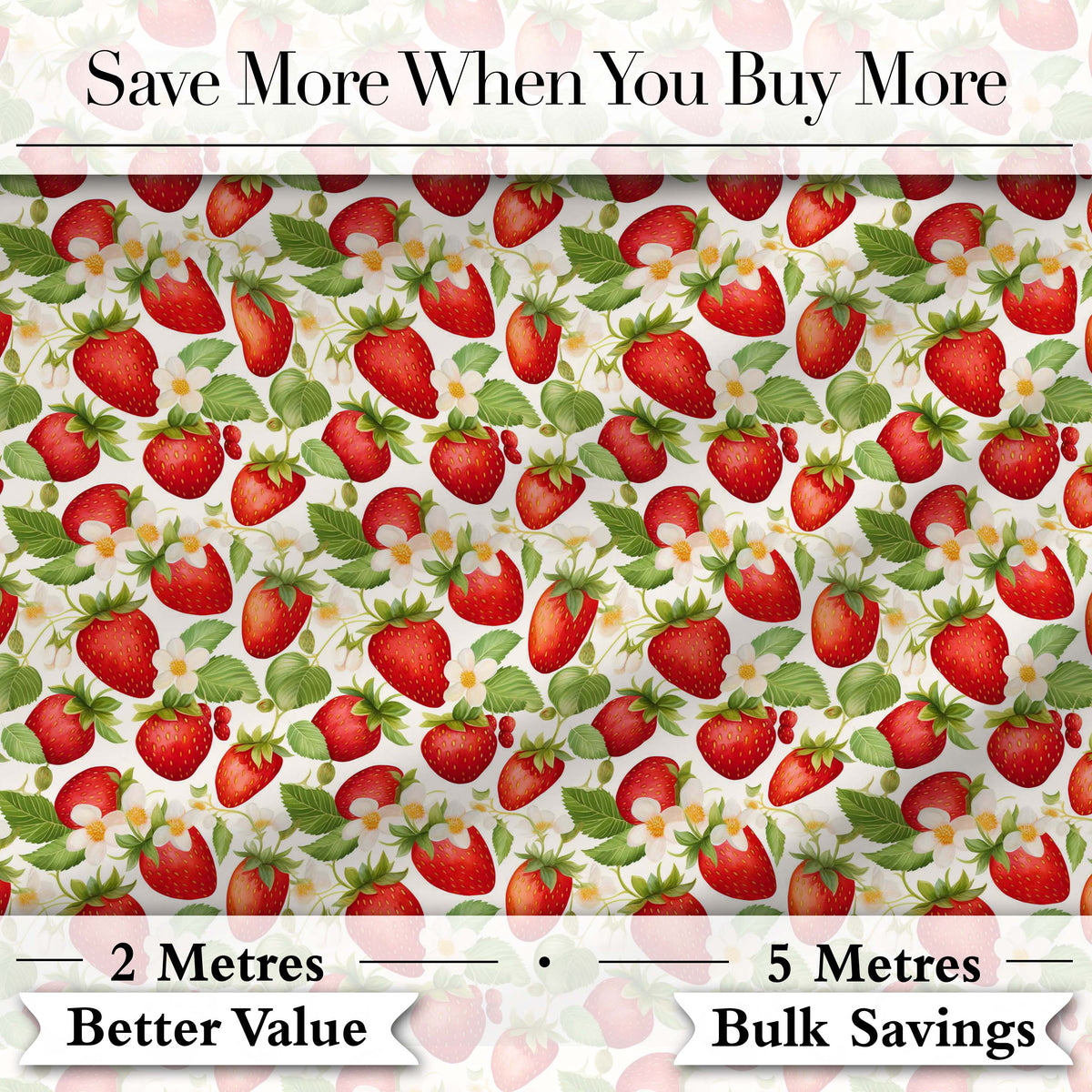 Fresh Red Strawberries White Blossom Seamless Pattern Digital Print Fabric by the Metre UK Sewing Quilting Textile