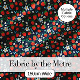 Wild Strawberry Floral Navy Background Seamless Pattern Digital Print Fabric by the Metre UK Sewing Quilting Textile