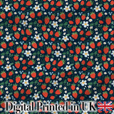 Wild Strawberry Floral Navy Background Seamless Pattern Digital Print Fabric by the Metre UK Sewing Quilting Textile
