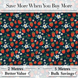Wild Strawberry Floral Navy Background Seamless Pattern Digital Print Fabric by the Metre UK Sewing Quilting Textile