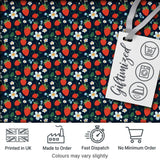 Wild Strawberry Floral Navy Background Seamless Pattern Digital Print Fabric by the Metre UK Sewing Quilting Textile