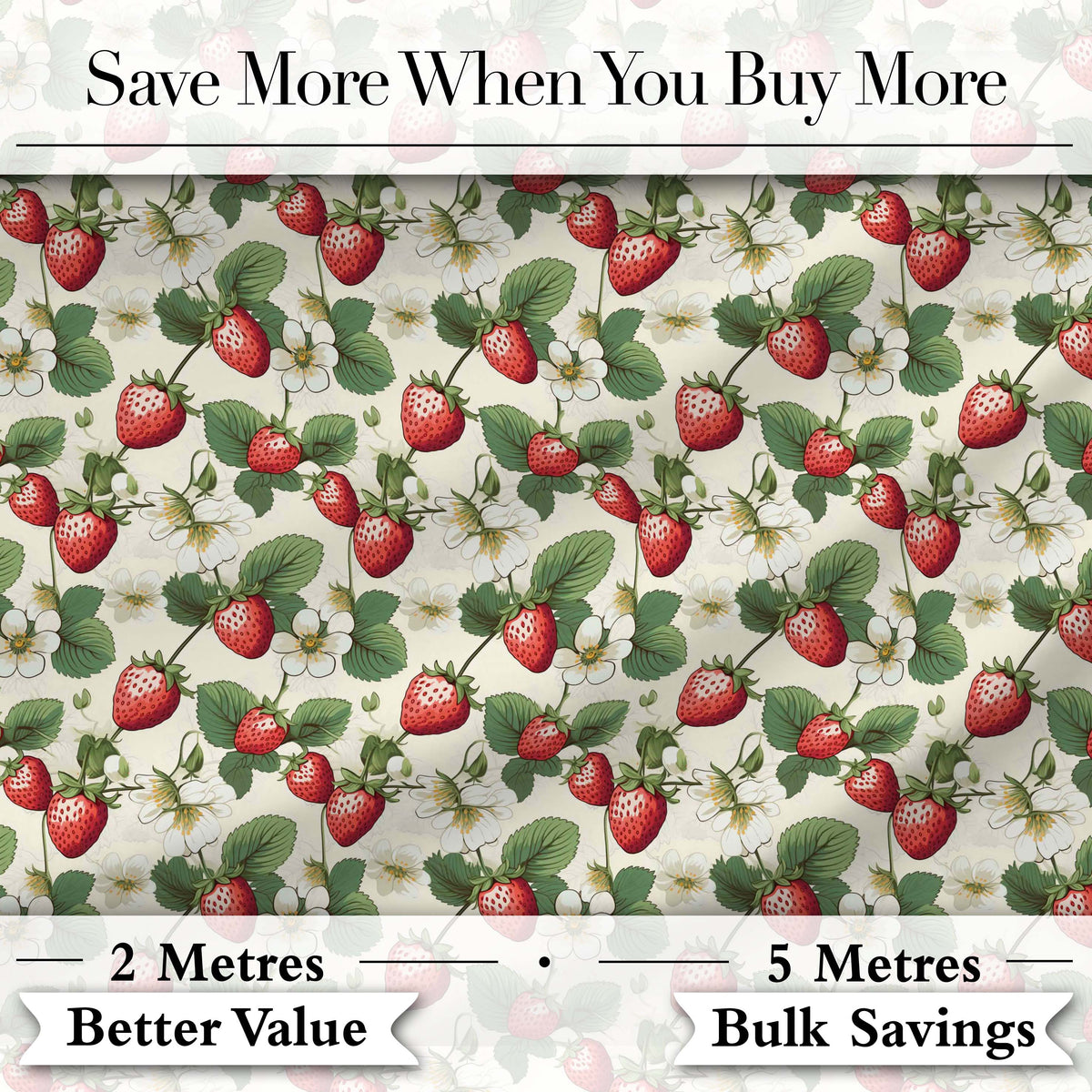 Vintage Strawberry Botanical Cream Background Seamless Pattern Digital Print Fabric by the Metre UK Sewing Quilting Textile