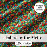 Juicy Strawberry Vine Blue Background Seamless Pattern Digital Print Fabric by the Metre UK Sewing Quilting Textile