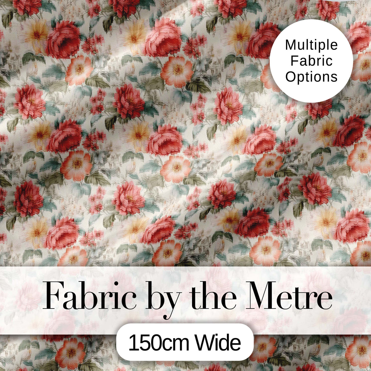 Romantic Vintage Rose Garden Seamless Pattern Digital Print Fabric by the Metre UK Sewing Quilting Textile