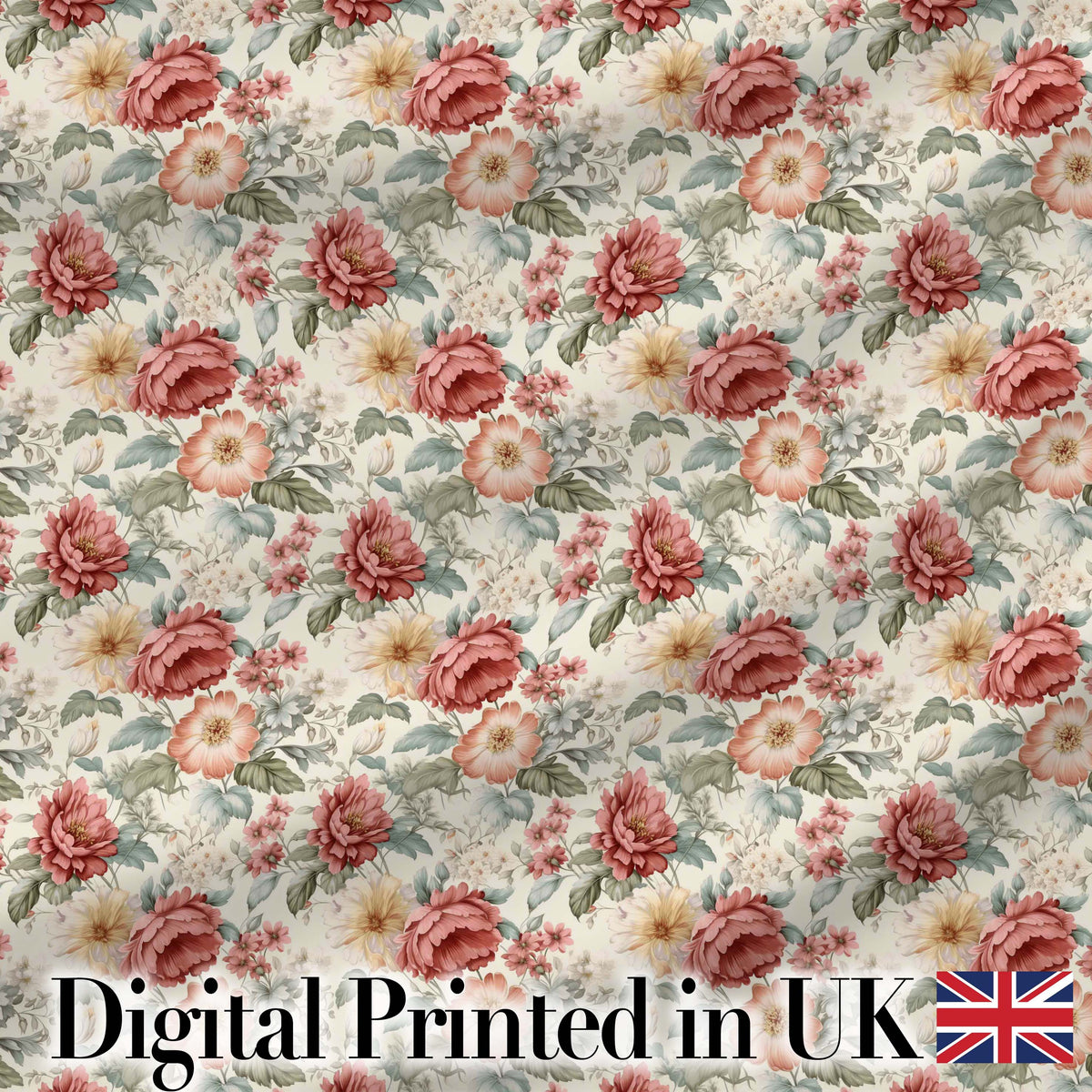 Romantic Vintage Rose Garden Seamless Pattern Digital Print Fabric by the Metre UK Sewing Quilting Textile