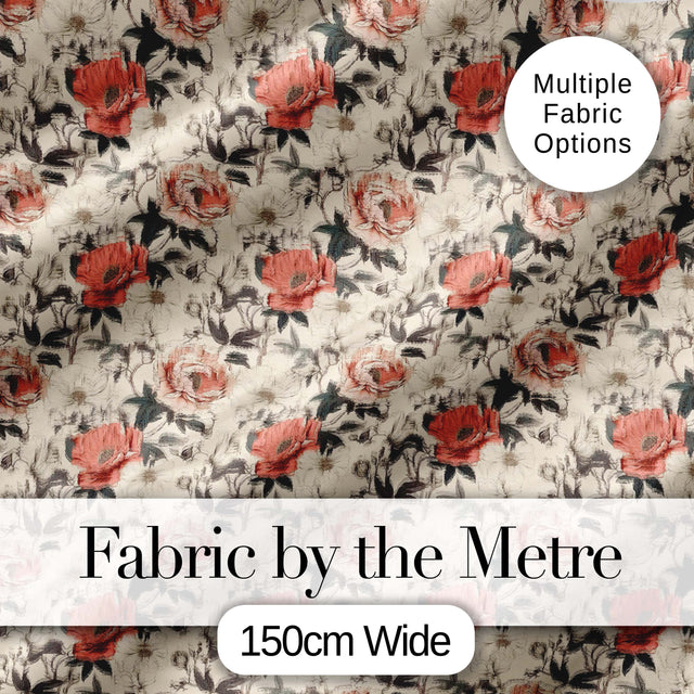 Classic Vintage Rose Botanical Cream Seamless Pattern Digital Print Fabric by the Metre UK Sewing Quilting Textile