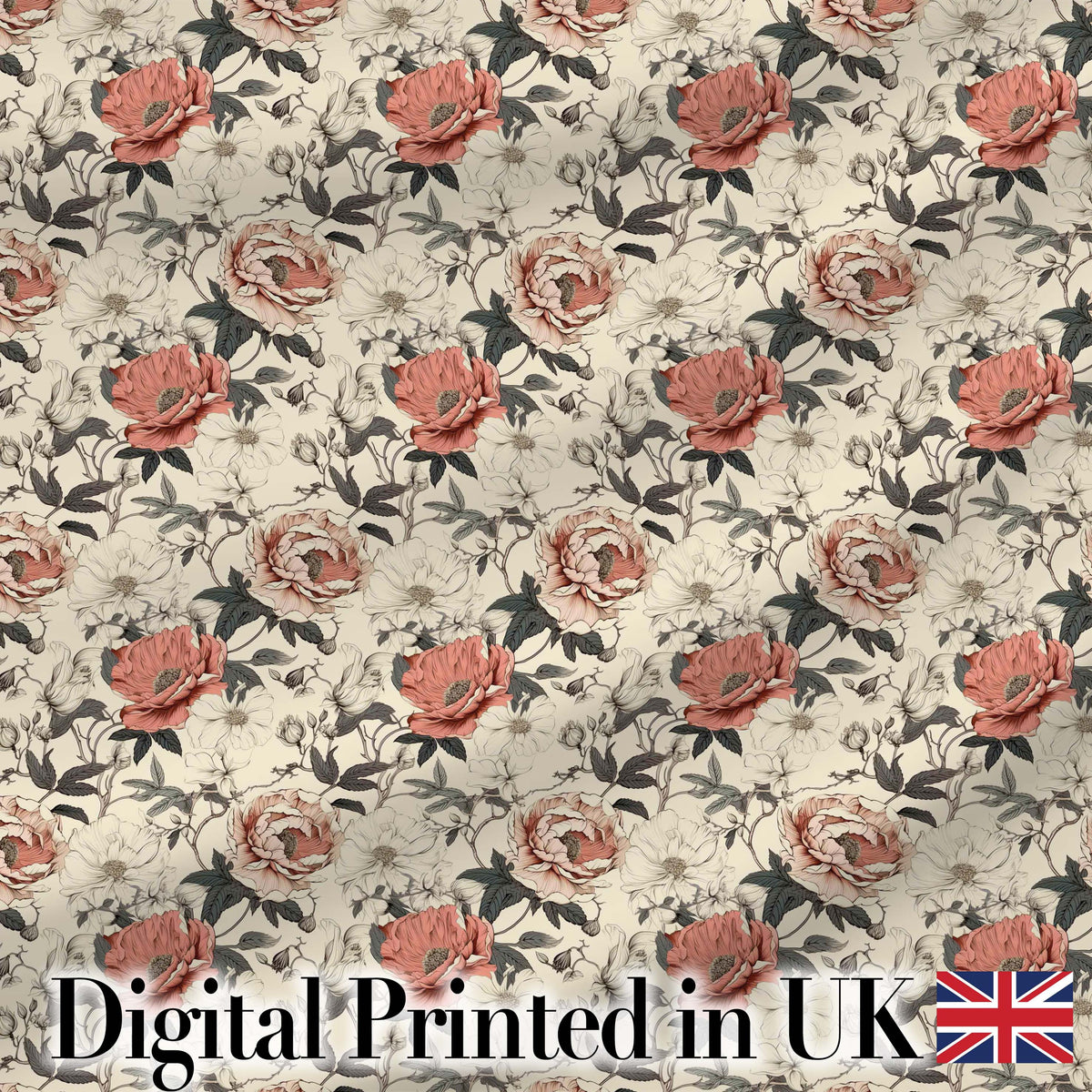 Classic Vintage Rose Botanical Cream Seamless Pattern Digital Print Fabric by the Metre UK Sewing Quilting Textile