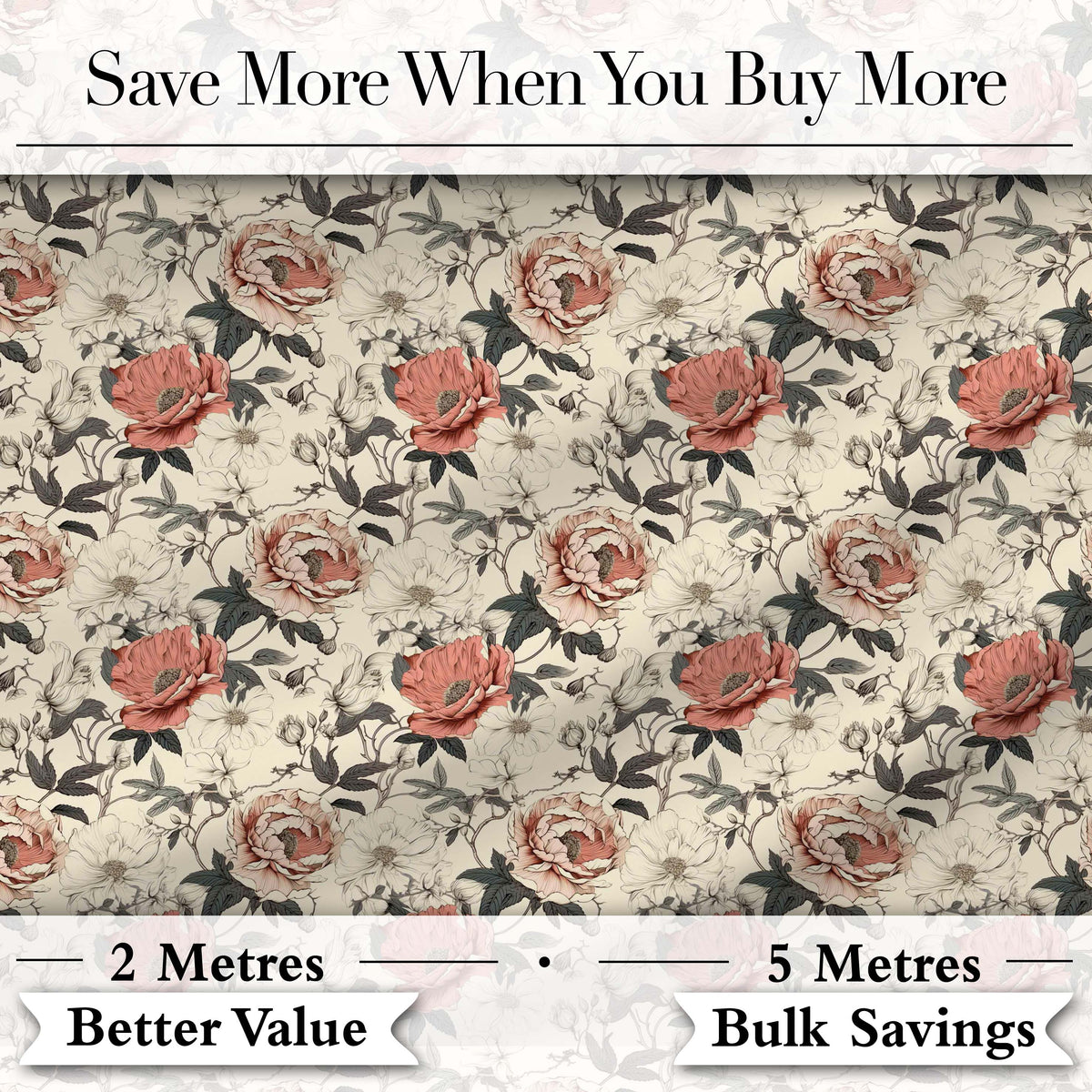 Classic Vintage Rose Botanical Cream Seamless Pattern Digital Print Fabric by the Metre UK Sewing Quilting Textile