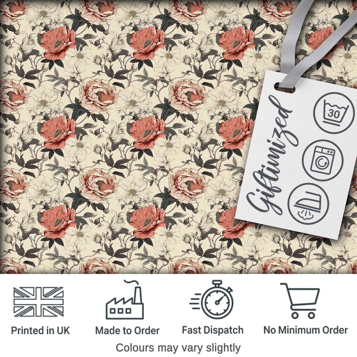 Classic Vintage Rose Botanical Cream Seamless Pattern Digital Print Fabric by the Metre UK Sewing Quilting Textile
