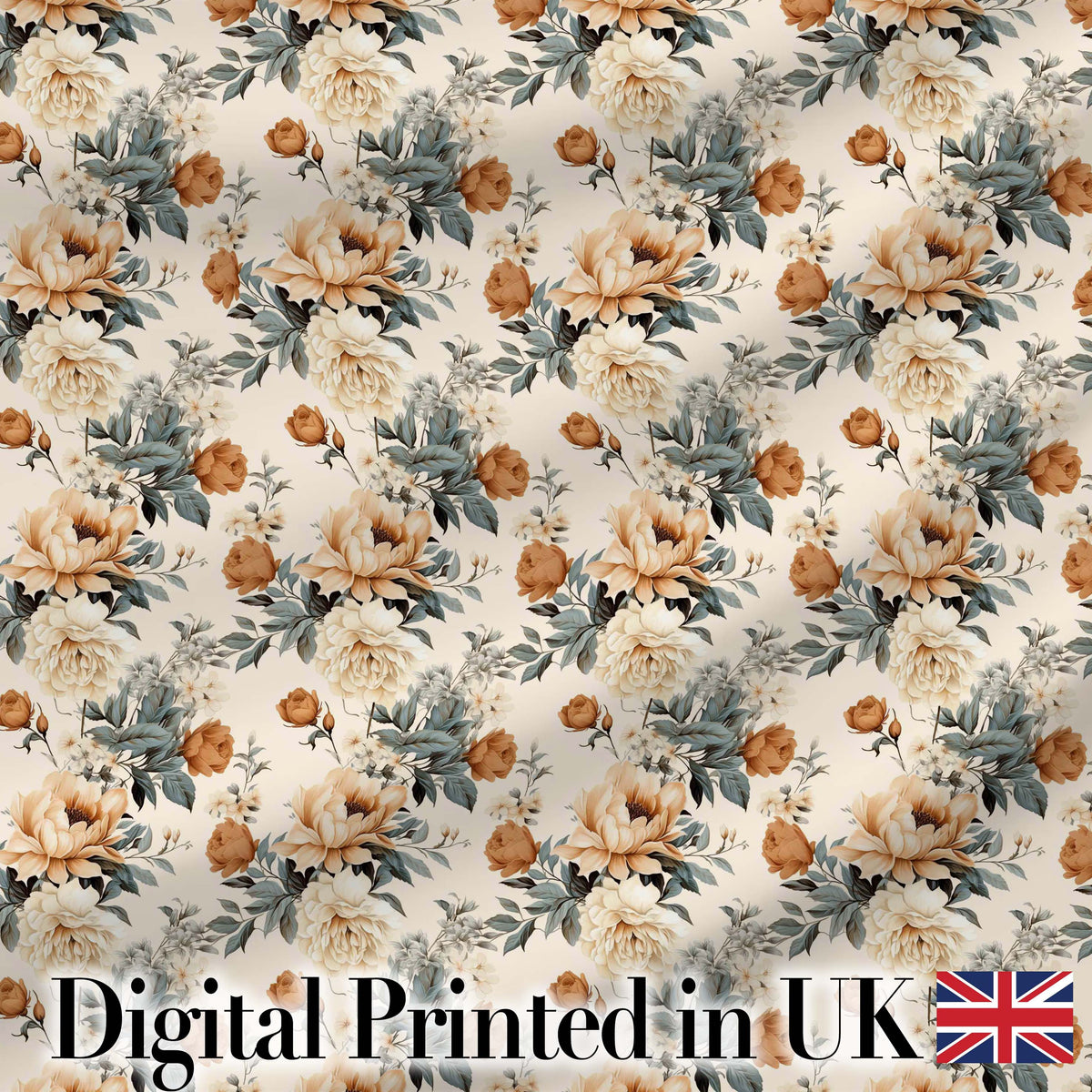 Soft Neutral Floral Bouquet Beige Seamless Pattern Digital Print Fabric by the Metre UK Sewing Quilting Textile