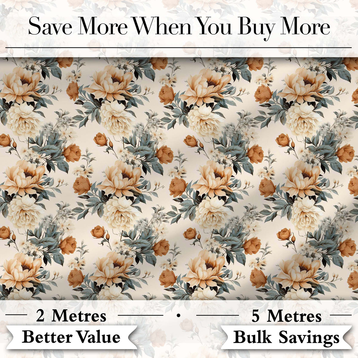 Soft Neutral Floral Bouquet Beige Seamless Pattern Digital Print Fabric by the Metre UK Sewing Quilting Textile