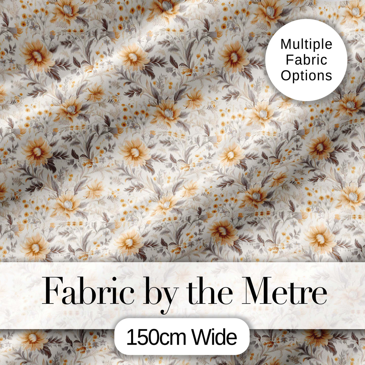 Delicate Golden Wildflower Botanical Seamless Pattern Digital Print Fabric by the Metre UK Sewing Quilting Textile