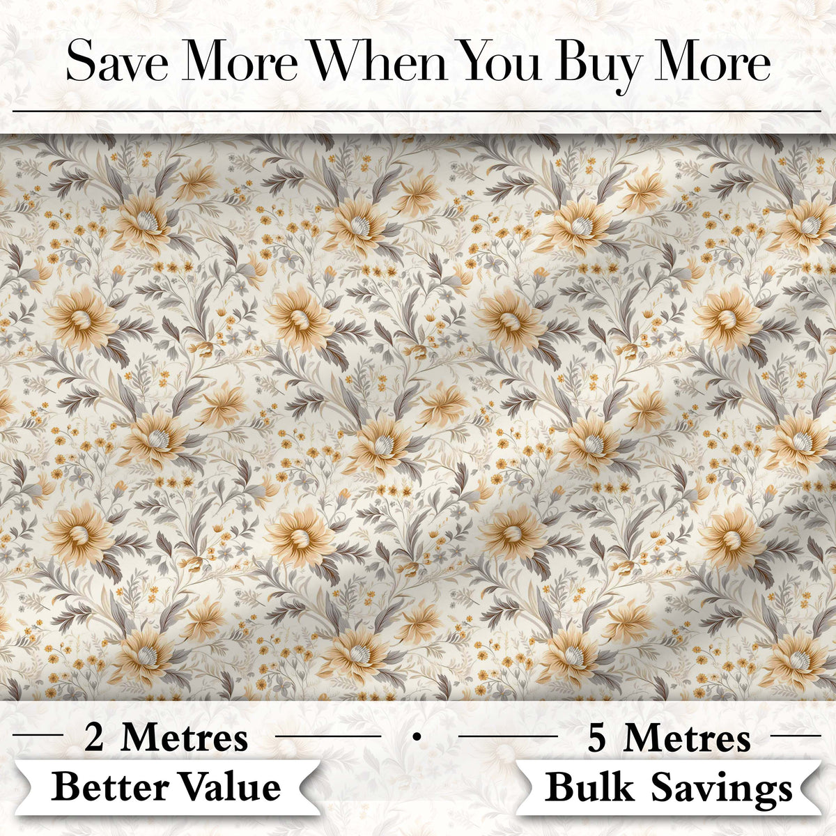 Delicate Golden Wildflower Botanical Seamless Pattern Digital Print Fabric by the Metre UK Sewing Quilting Textile