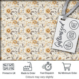 Delicate Golden Wildflower Botanical Seamless Pattern Digital Print Fabric by the Metre UK Sewing Quilting Textile