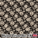 Classic Monochrome Floral Black Ivory Seamless Pattern Digital Print Fabric by the Metre UK Sewing Quilting Textile