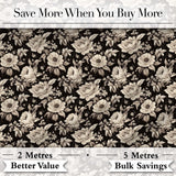 Classic Monochrome Floral Black Ivory Seamless Pattern Digital Print Fabric by the Metre UK Sewing Quilting Textile