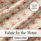 Vintage Red Lily Floral Soft Beige Background Seamless Pattern Digital Print Fabric by the Metre UK Sewing Quilting Textile