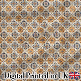 Vintage Blue Beige Ceramic Tile Floral Pattern Seamless Digital Print Fabric by the Metre UK Sewing Quilting Textile