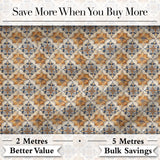 Vintage Blue Beige Ceramic Tile Floral Pattern Seamless Digital Print Fabric by the Metre UK Sewing Quilting Textile