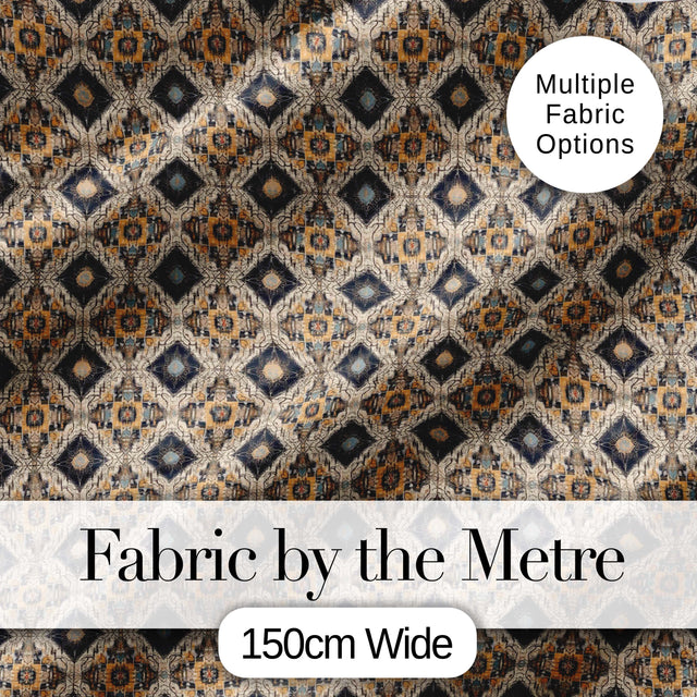 Classic Vintage Blue Gold Geometric Tile Seamless Pattern Digital Print Fabric by the Metre UK Sewing Quilting Textile