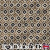 Classic Vintage Blue Gold Geometric Tile Seamless Pattern Digital Print Fabric by the Metre UK Sewing Quilting Textile