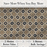 Classic Vintage Blue Gold Geometric Tile Seamless Pattern Digital Print Fabric by the Metre UK Sewing Quilting Textile