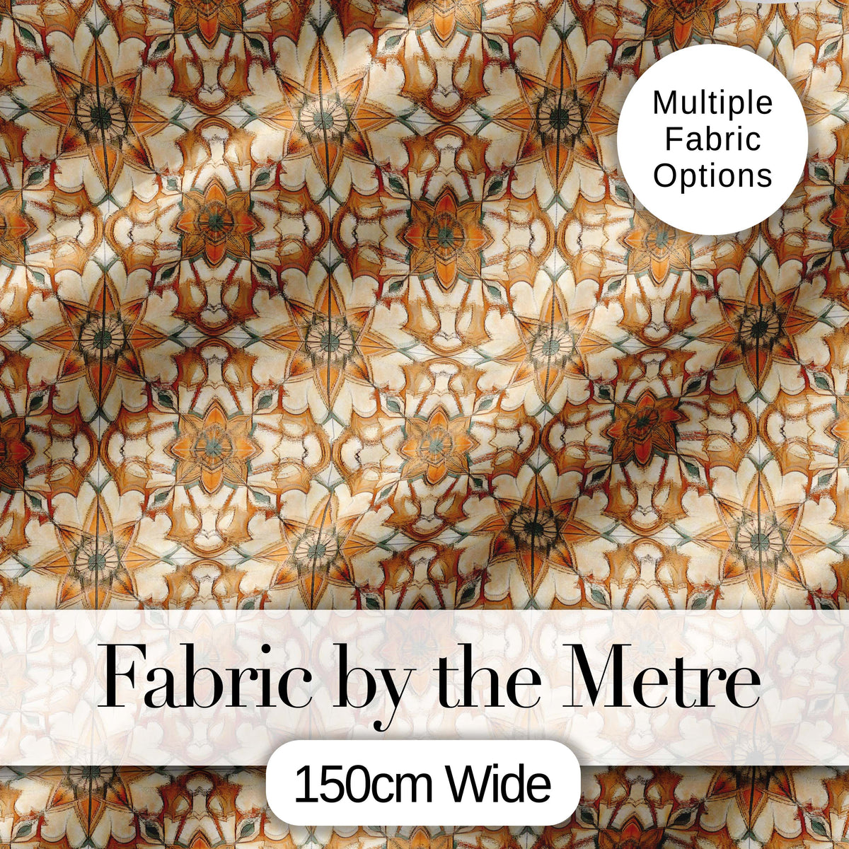 Elegant Orange Beige Star Tile Geometric Seamless Pattern Digital Print Fabric by the Metre UK Sewing Quilting Textile
