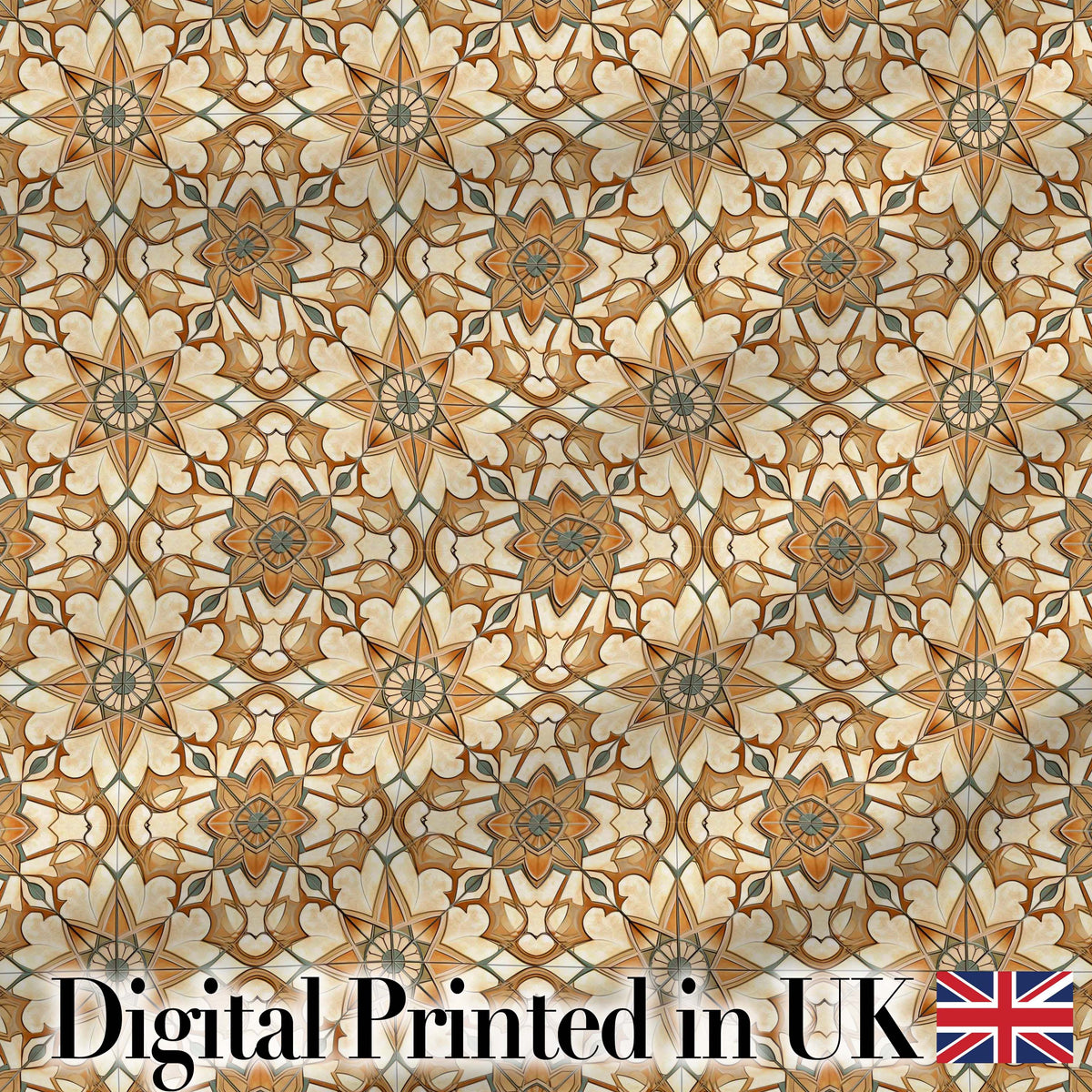 Elegant Orange Beige Star Tile Geometric Seamless Pattern Digital Print Fabric by the Metre UK Sewing Quilting Textile
