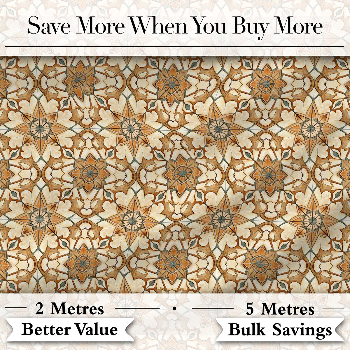 Elegant Orange Beige Star Tile Geometric Seamless Pattern Digital Print Fabric by the Metre UK Sewing Quilting Textile
