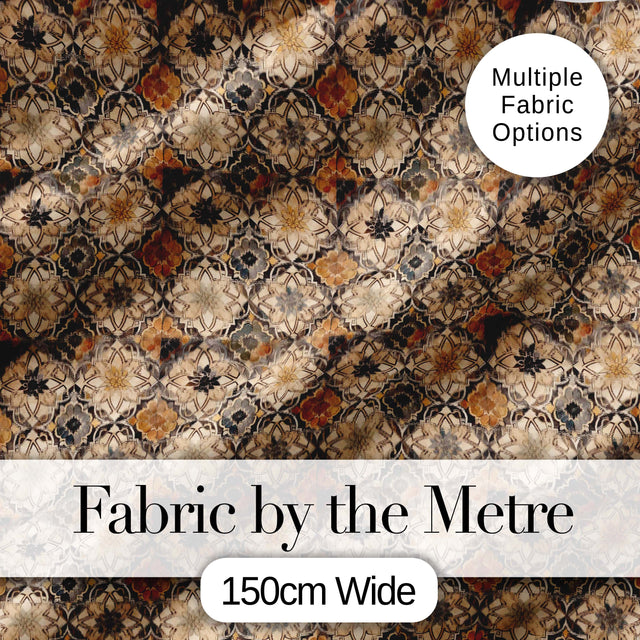 Vintage Beige Floral Geometric Tile Seamless Pattern Digital Print Fabric by the Metre UK Sewing Quilting Textile