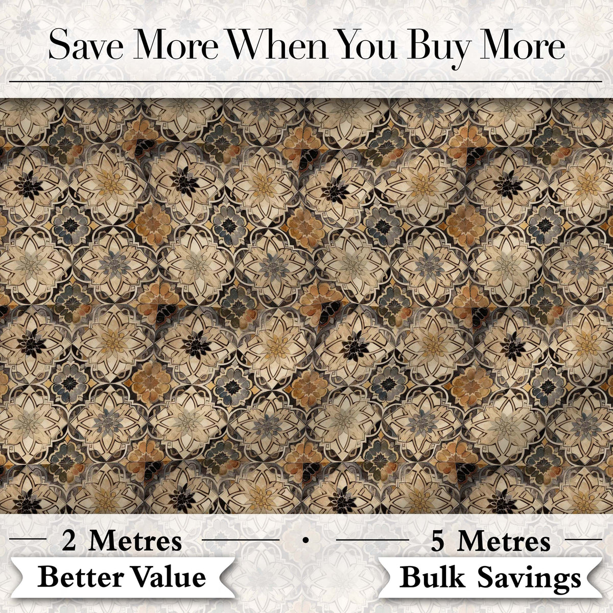 Vintage Beige Floral Geometric Tile Seamless Pattern Digital Print Fabric by the Metre UK Sewing Quilting Textile