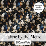 Elegant White Cockatoo Floral Dark Background Seamless Pattern Digital Print Fabric by the Metre UK Sewing Quilting Textile