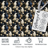 Elegant White Cockatoo Floral Dark Background Seamless Pattern Digital Print Fabric by the Metre UK Sewing Quilting Textile