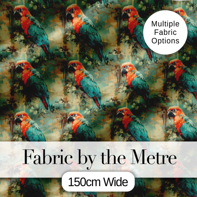 Tropical Parrot Vintage Jungle Art Seamless Pattern Digital Print Fabric by the Metre UK Sewing Quilting Textile