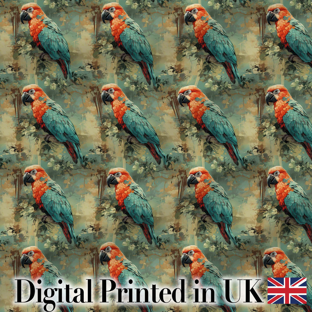 Tropical Parrot Vintage Jungle Art Seamless Pattern Digital Print Fabric by the Metre UK Sewing Quilting Textile