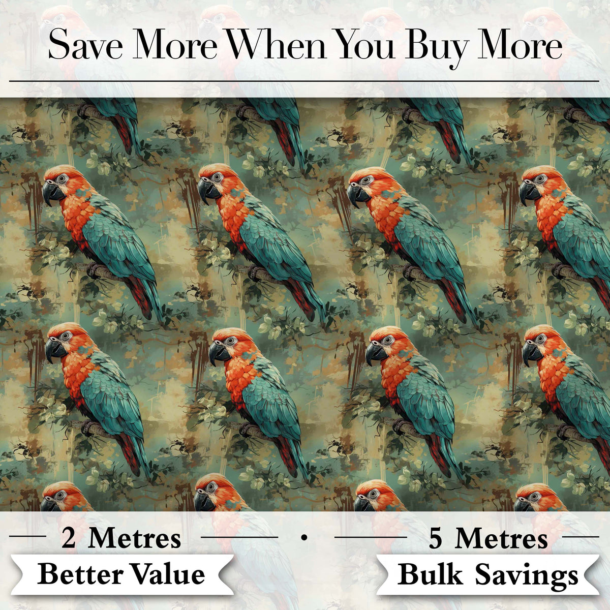 Tropical Parrot Vintage Jungle Art Seamless Pattern Digital Print Fabric by the Metre UK Sewing Quilting Textile