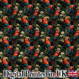 Colorful Macaw Parrot Jungle Leaves Seamless Pattern Digital Print Fabric by the Metre UK Sewing Quilting Textile