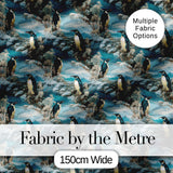 Vintage Penguin Winter Nature Scene Seamless Pattern Digital Print Fabric by the Metre UK Sewing Quilting Textile