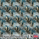 Vintage Penguin Winter Nature Scene Seamless Pattern Digital Print Fabric by the Metre UK Sewing Quilting Textile