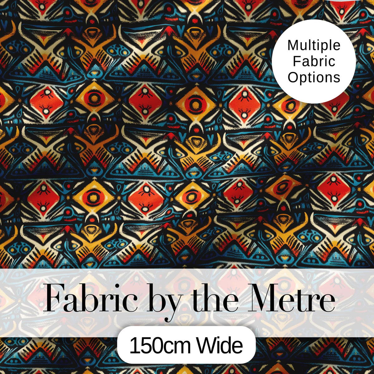 Abstract Tribal Geometric Shapes Seamless Pattern Digital Print Fabric by the Metre UK Sewing Quilting Textile