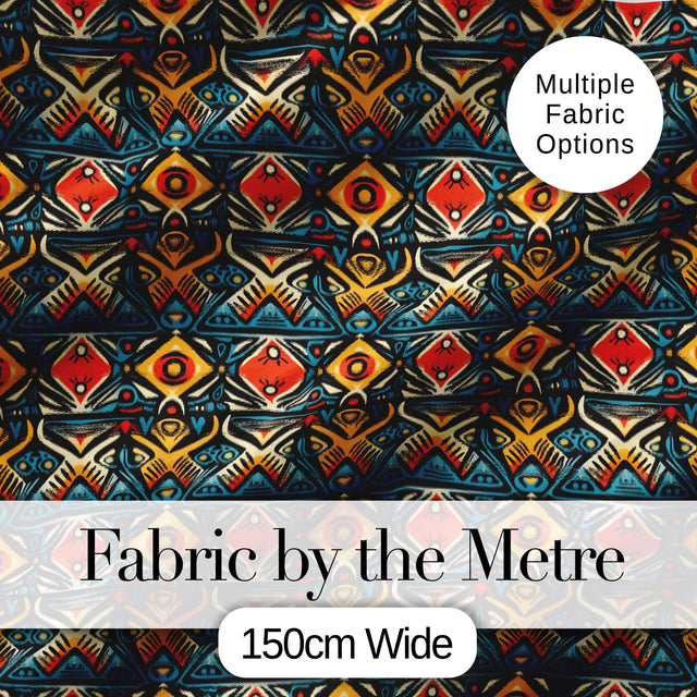 Abstract Tribal Geometric Shapes Seamless Pattern Digital Print Fabric by the Metre UK Sewing Quilting Textile