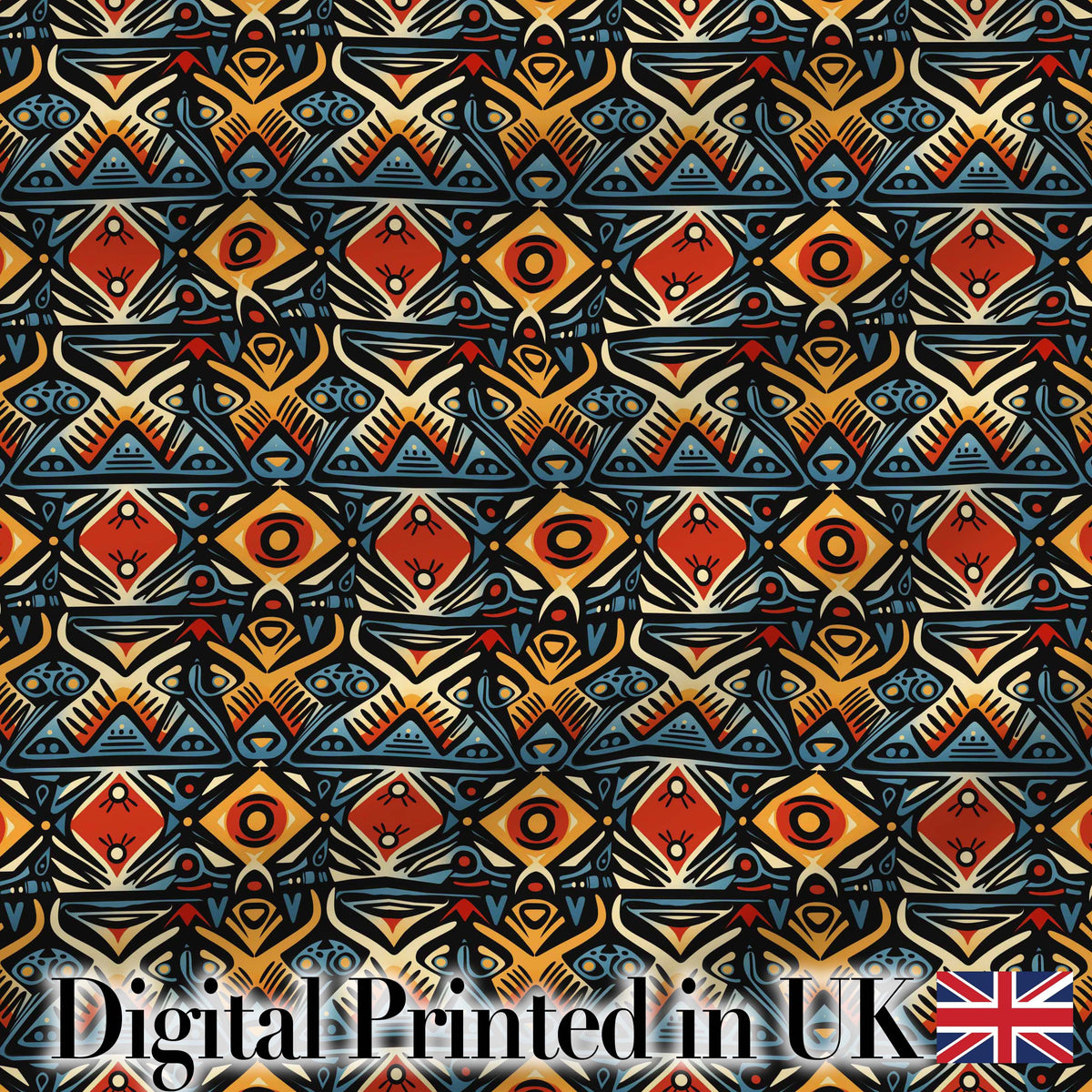 Abstract Tribal Geometric Shapes Seamless Pattern Digital Print Fabric by the Metre UK Sewing Quilting Textile