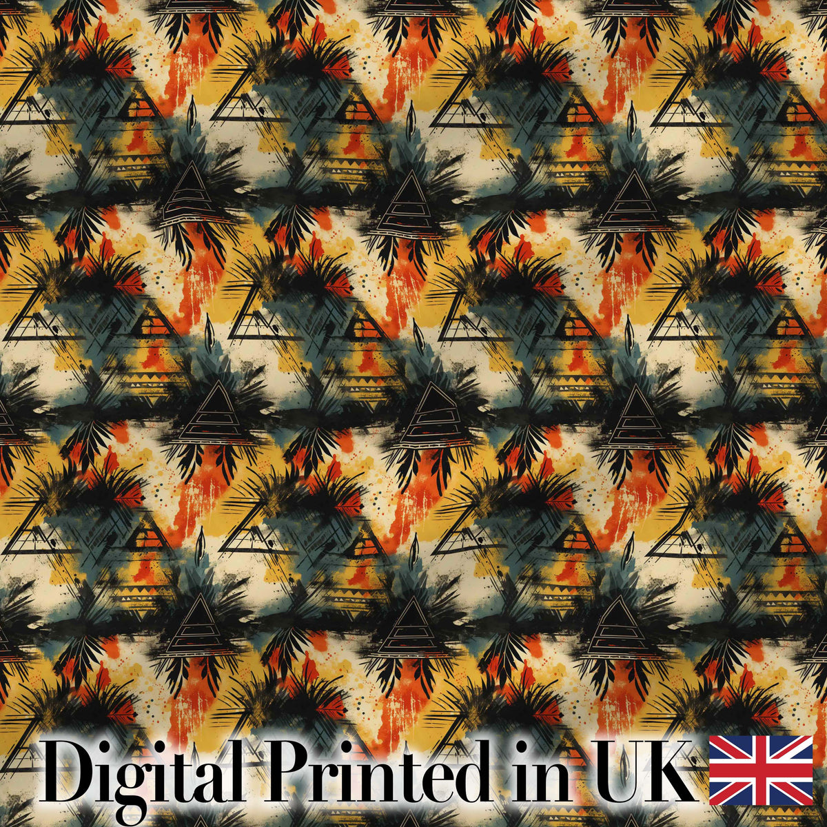 Grunge Tribal Abstract Brush Pattern Seamless Design Digital Print Fabric by the Metre UK Sewing Quilting Textile